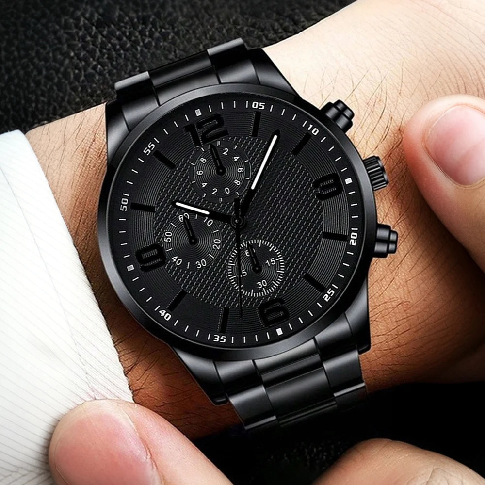 Set Cadou Premium pentru Bărbați – Ceas, Brățară, Colier și Inel | Black Edition