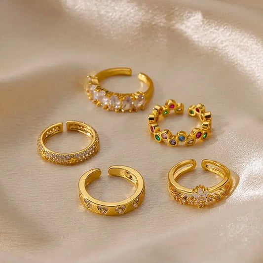 Zircon Geometric Heart Rings For Women Stainless Steel Gold Color