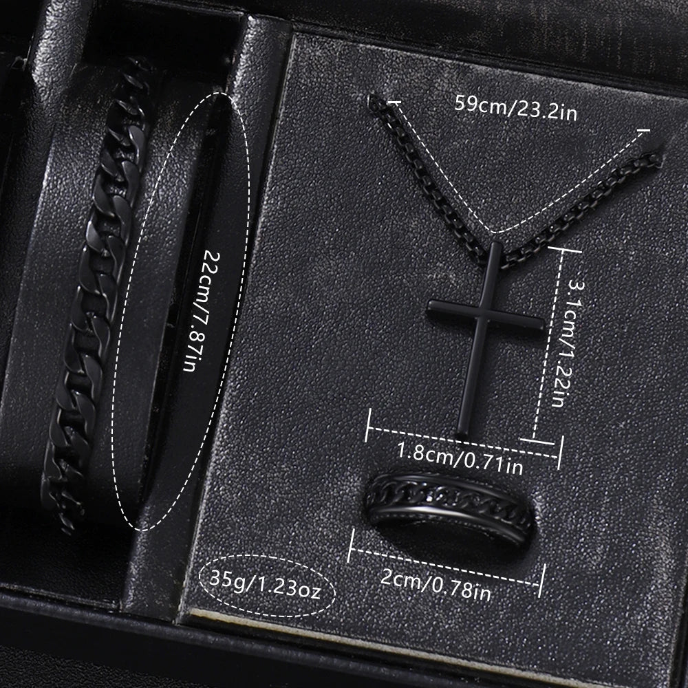 Set Cadou Premium pentru Bărbați – Ceas, Brățară, Colier și Inel | Black Edition